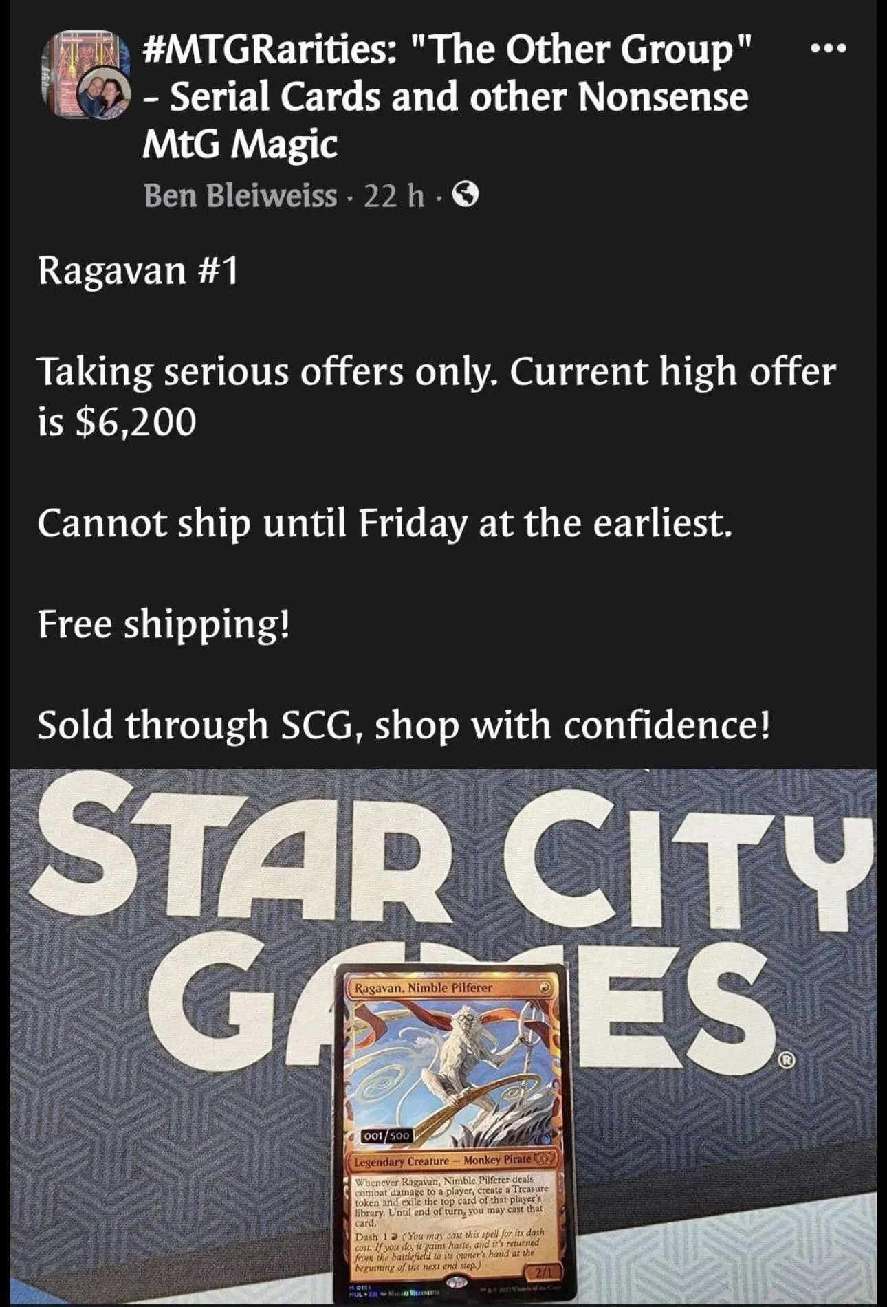 Star City Games Pull Serialized 1 Ragavan And They Want Over 6k For It